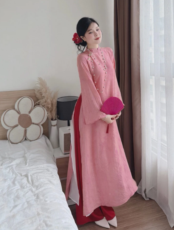 Áo Dài CHÂU SA - Cách Tân Dáng Suông, Hai Tà - Chất Liệu Gấm Hoa Nổi Phù Hợp Mặc Lễ Tết, Dạm Ngõ