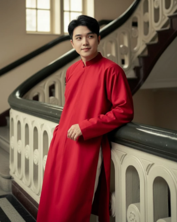 Áo Dài Nam Cách Tân , Áo Dài Tết gắn ngọc bội phối nút Hoa Mai Chất Vải Linen Dày Dặn Mr Smile 99 Shop AD01