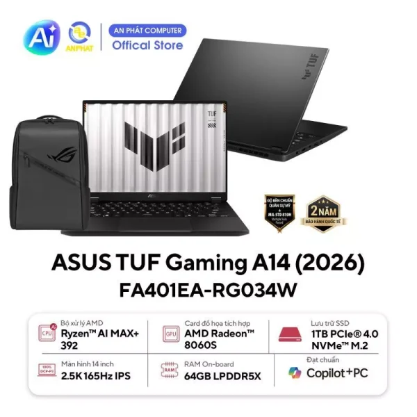 Laptop ASUS TUF Gaming A14 FA401EA-RG034W ( AMD Ryzen AI MAX+ 392 | AMD Radeon | 14 inch 2.5K 165Hz | 64GB | 1TB | Win11